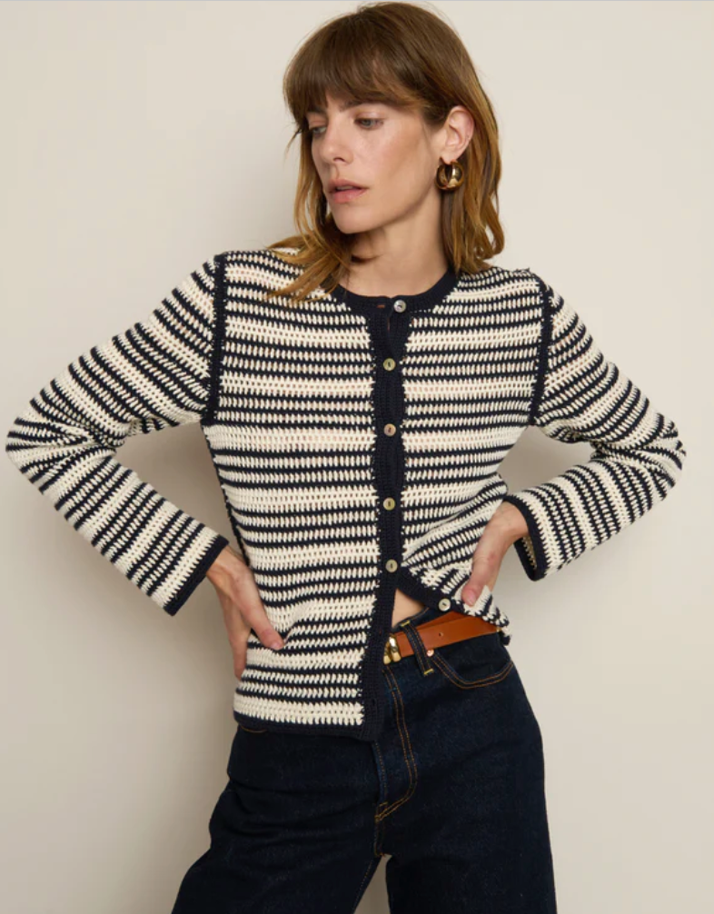 Nation Courtney Crochet Cardigan in Seascape Stripe