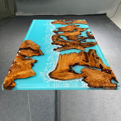 Seawavetable-Handcrafted blue epoxy resin table with ocean wave details
