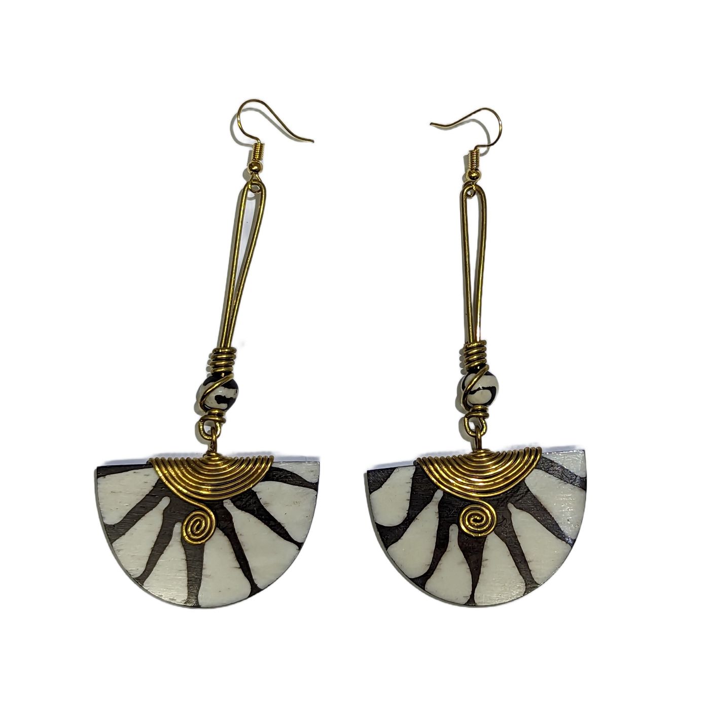 Semicircle Bone & Brass Earrings 3