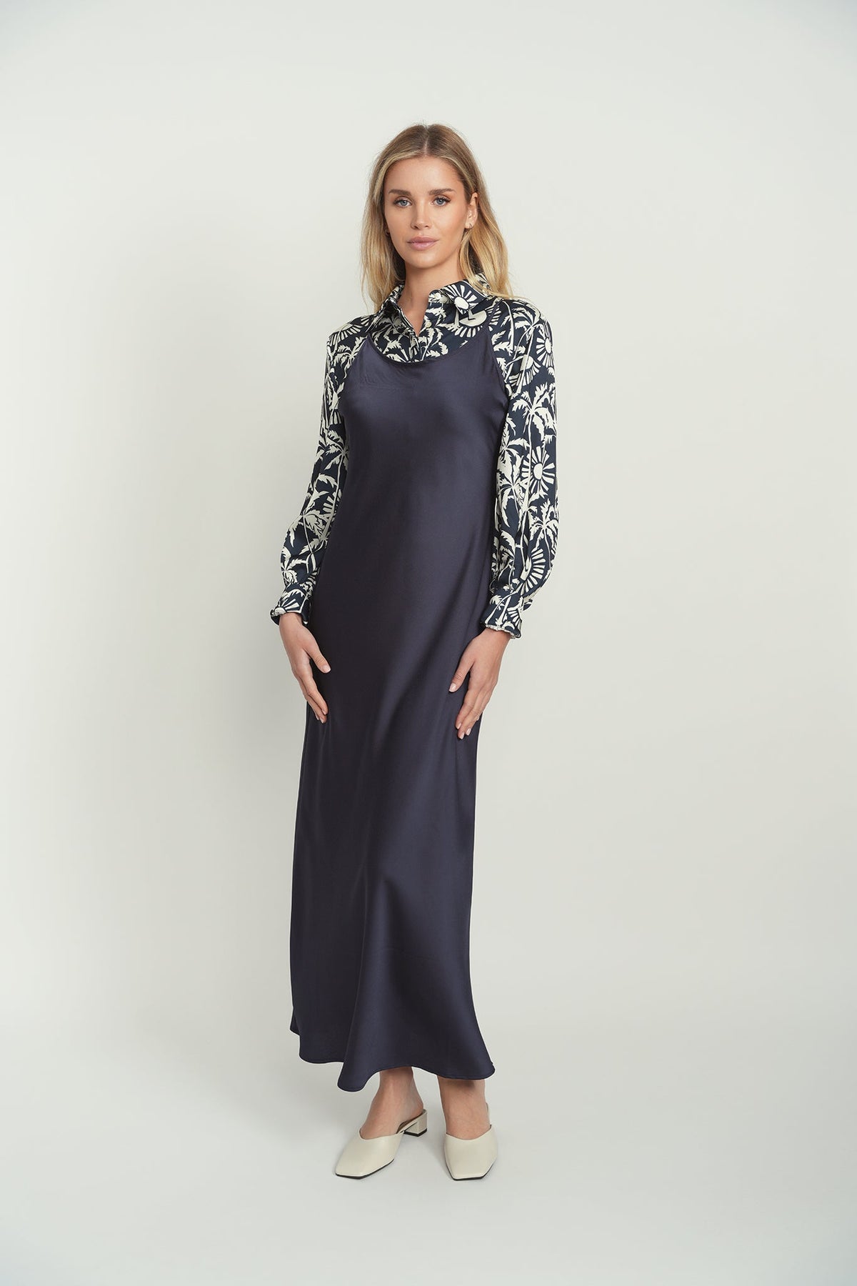 Point Satin Straight Slip Dress