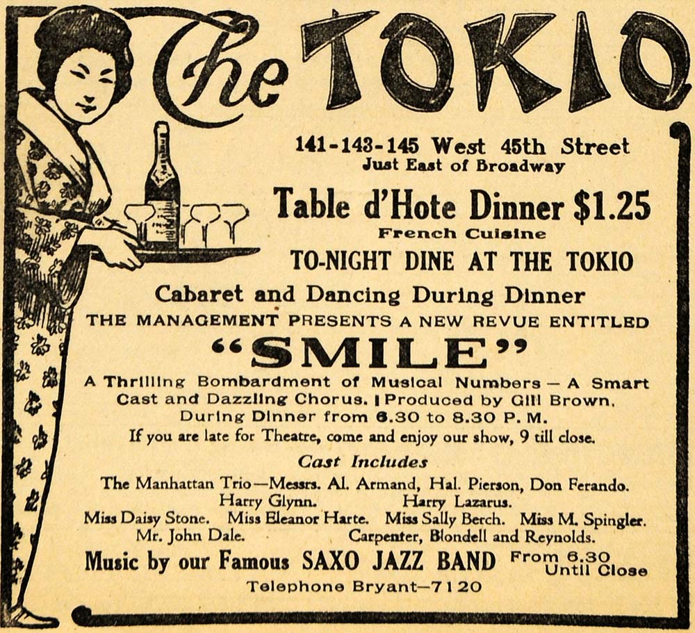 1918 Ad Tokio Saxo Jazz Band Dinner Dancing Cabaret - ORIGINAL ADVERTISING THR1