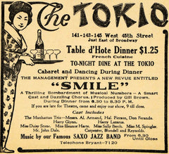 1918 Ad Tokio Saxo Jazz Band Dinner Dancing Cabaret - ORIGINAL ADVERTISING THR1