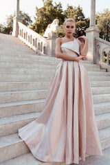 Tina Holly Couture TW071 Pink Champagne Strapless Straight Neck With An A - Line Fit Formal Dress in Australia | One Honey Boutique