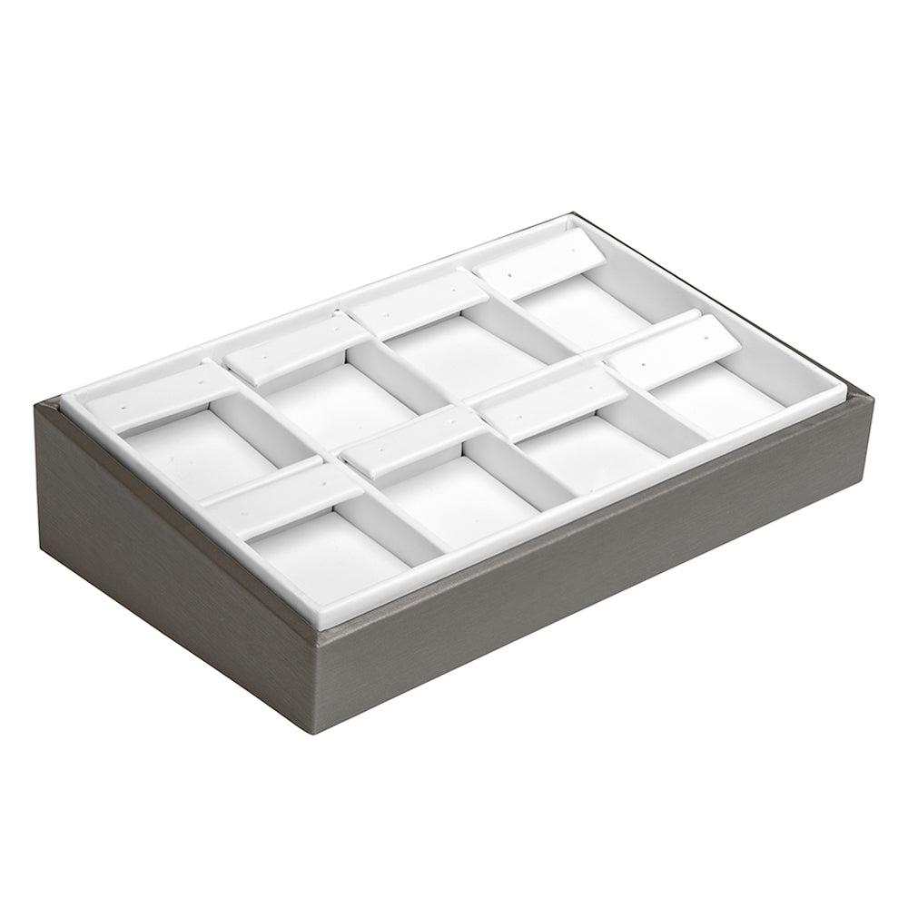 Steel Grey Leatherette 8 Compartment Jewelry Earring Display Tray
