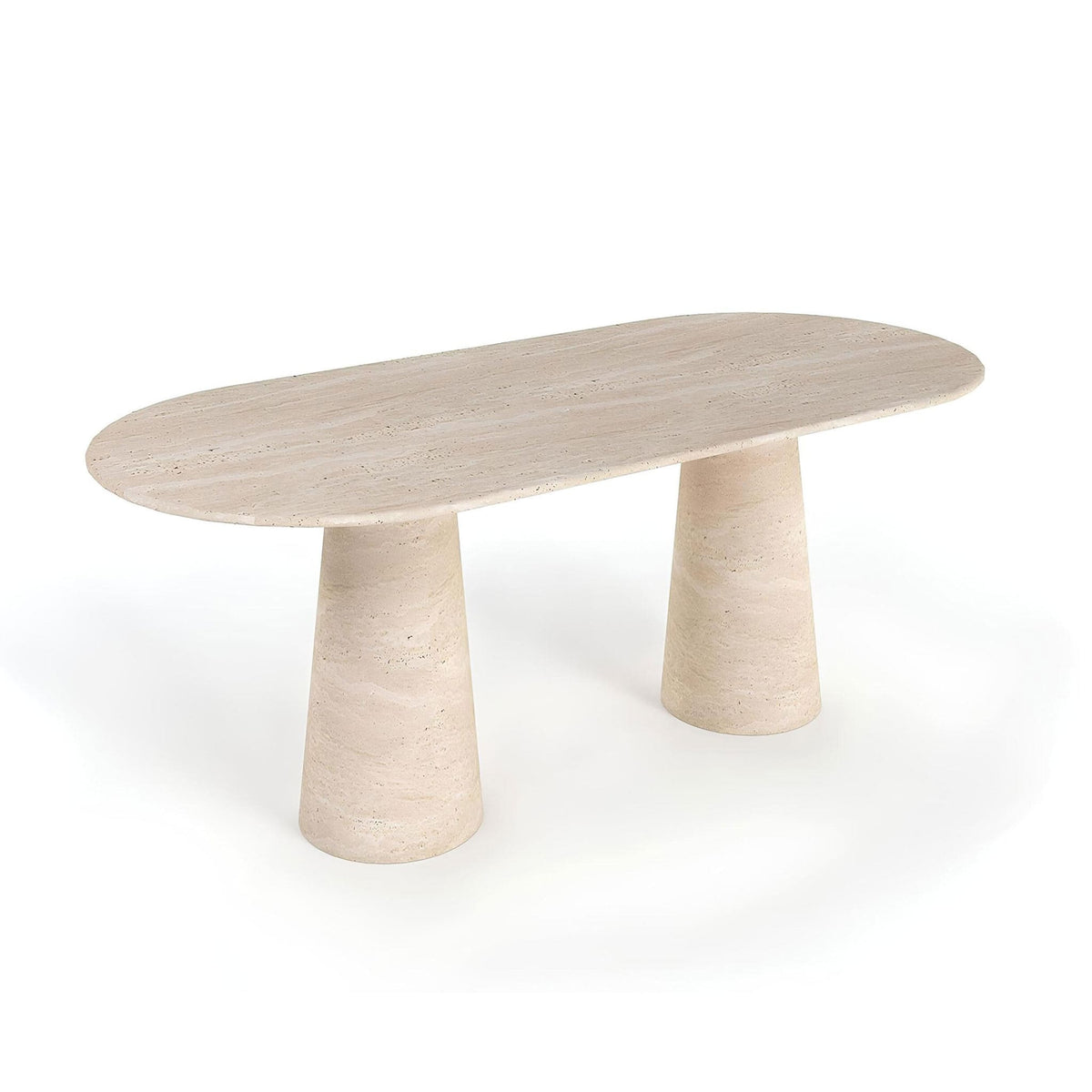 Travertin Eettafel Ovaal Twee Kegel Poten | Alvaux 