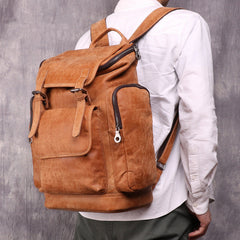Trendy Brown Leather Men's 15'' Laptop Backpack Travel Backpack School Backpack For Men - iwalletsmen