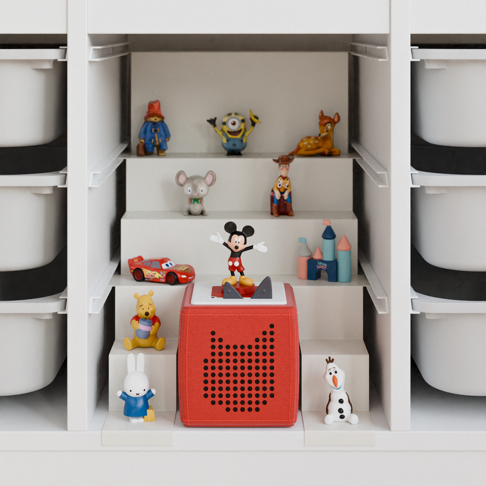 Tonie Regal für IKEA Trofast - Magnetische Treppe zur Aufbewahrung von Tonie Figuren Mit Ausschnitt für die Toniebox Tonie Regal Clutter Cover