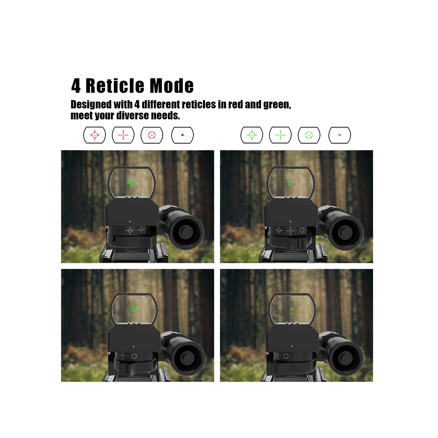 UUQ 1X22X33 Reflex Red Dot Sight - 4 Reticle Red & Green Dot Optics with Integrated Green Laser for 20mm Rail - UUQ Optics