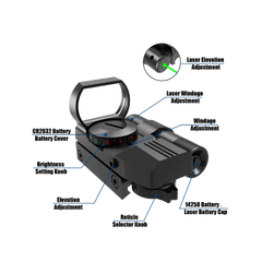 UUQ 1X22X33 Reflex Red Dot Sight - 4 Reticle Red & Green Dot Optics with Integrated Green Laser for 20mm Rail - UUQ Optics