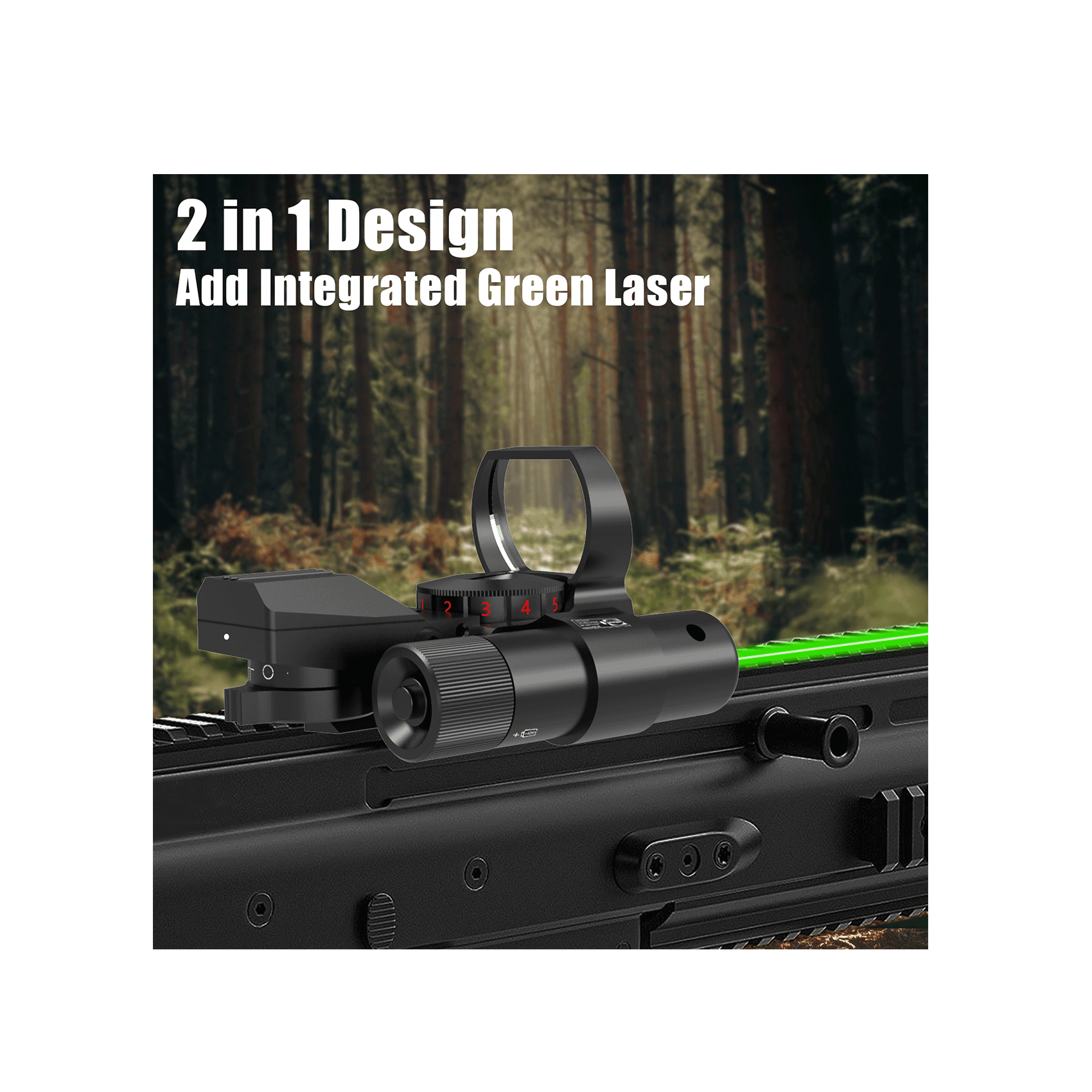 UUQ 1X22X33 Reflex Red Dot Sight - 4 Reticle Red & Green Dot Optics with Integrated Green Laser for 20mm Rail - UUQ Optics