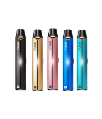 Vuse vaping devices in black, gold, pink, blue, and teal colors.