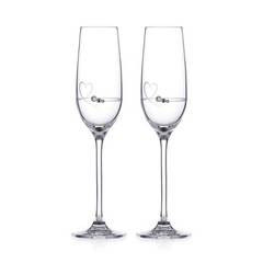 Diamante Petit Champagne Flutes with Heart Design - Set of 2 - In Gift Box