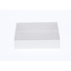 100 Pack of 8cm Square Wedding Invitation Coaster Favor Function product Presentation Cookie Biscuit Patisserie Gift Box - 2cm deep - White Card with Clear Slide On PVC Lid