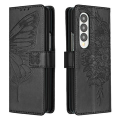 For Samsung Galaxy z Fold4 5G Butterfly Embossed Leather Phone Case - Black