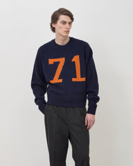 Varsity Intarsia Knit Sweater - Navy & Orange