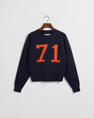 Varsity Intarsia Knit Sweater - Navy & Orange