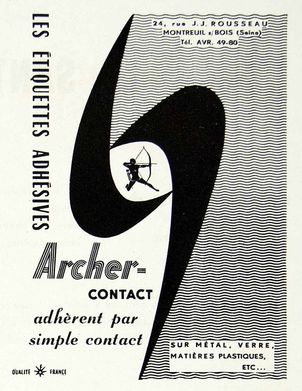 1958 Ad Archer-Contact Multi-Surface Adhesive Stickers J. J. Rousseau VEN1