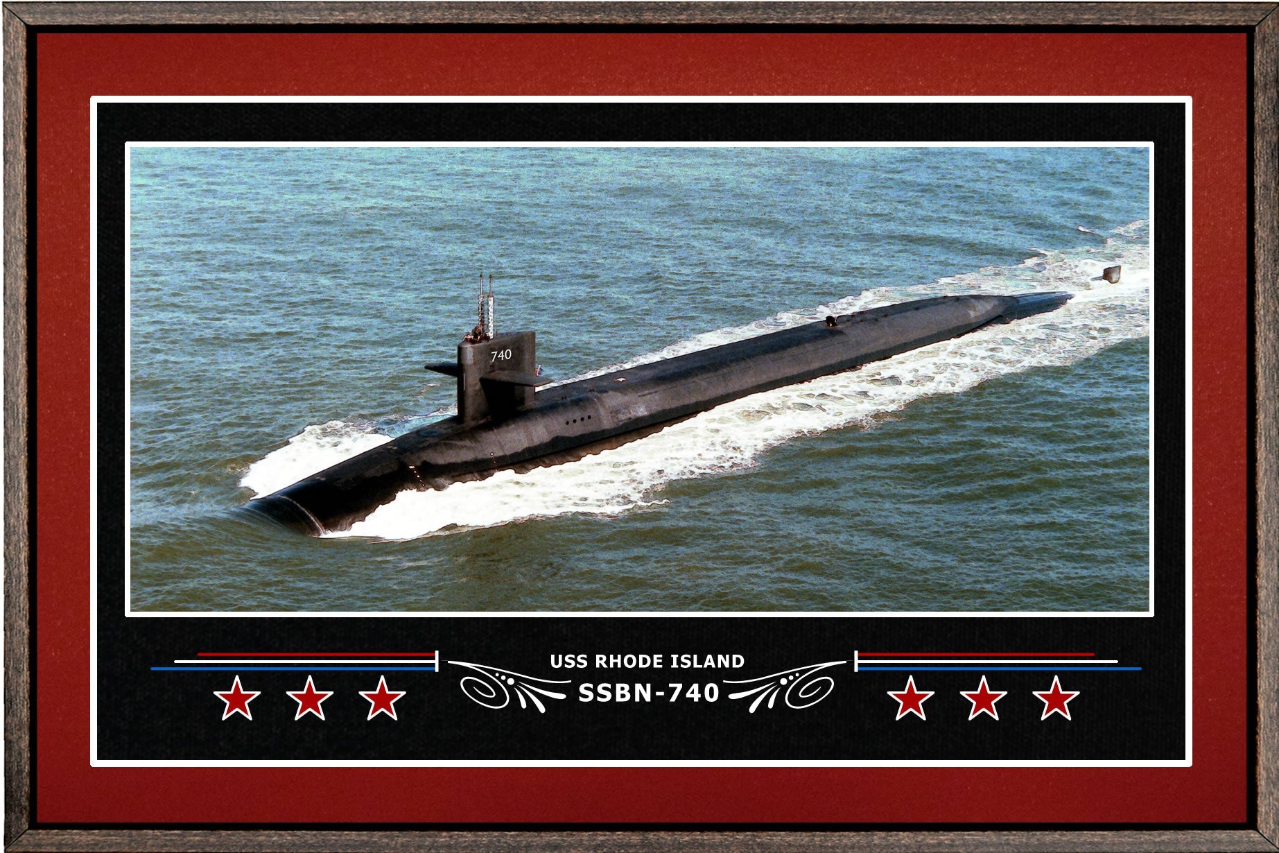 USS RHODE ISLAND SSBN 740 BOX FRAMED CANVAS ART BURGUNDY