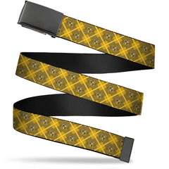 Black Buckle Web Belt - Harry Potter Hufflepuff Crest Plaid Yellows/Gray Webbing Web Belts Harry Potter
