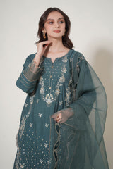 Unstitched 3 Piece Embroidered Raw Silk Suit