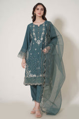 Unstitched 3 Piece Embroidered Raw Silk Suit
