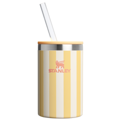 Stanley 10 OZ Everyday Can Cooler Cup In Butter Yellow Cabana Stripe Pink From The Oasis Collection
