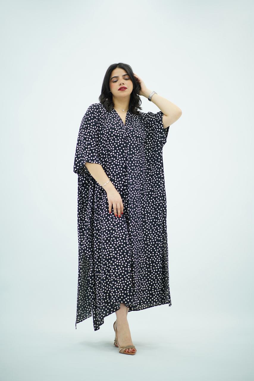 Gandoura Robe fluide à pois noir & blanc
