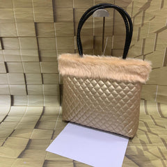 IMPORTED VINTAGE FUR CRISSCROSS PATTERN HAND BAG FOR WOMEN