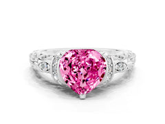 White gold Heart Cut Pink Sapphire Solitaire Ring with Filigree Band and Four-Prong Setting_48