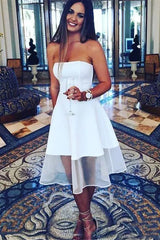 White Strapless A-line Knee-Length Homecoming Dress, Graduation Dress, MH590 | white homecoming dress | school event dresses | short party dress | musebridals.com