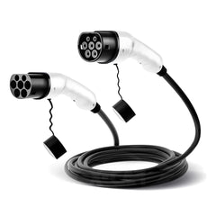 A 5-meter Type 2 X-CAR charging cable with a Type 2 plug on each end, designed for charging electric vehicles at a charging station.