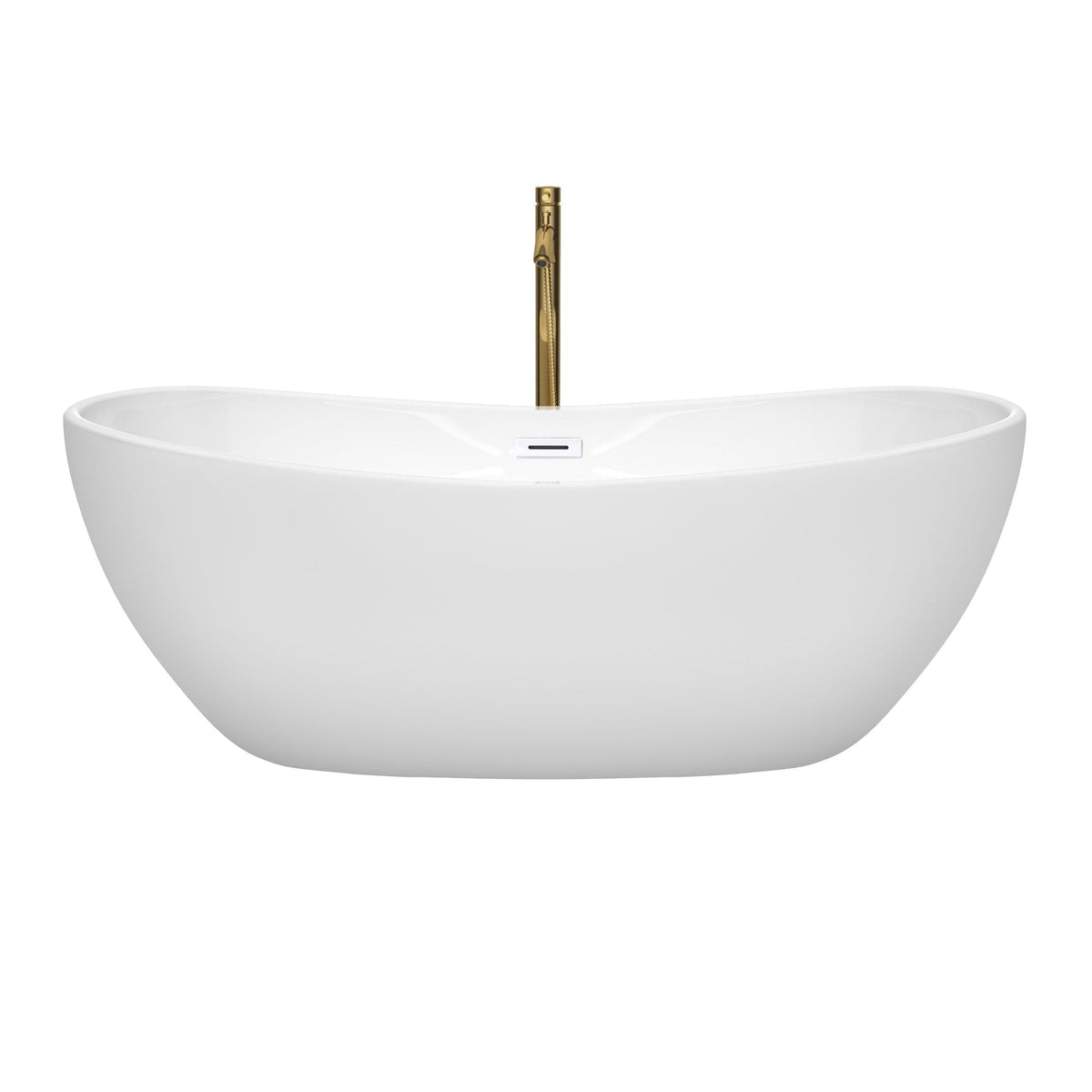 Wyndham Collection Rebecca 65" Freestanding Bathtub in White With Shiny White Trim and Floor Mounted Faucet in Brushed Gold