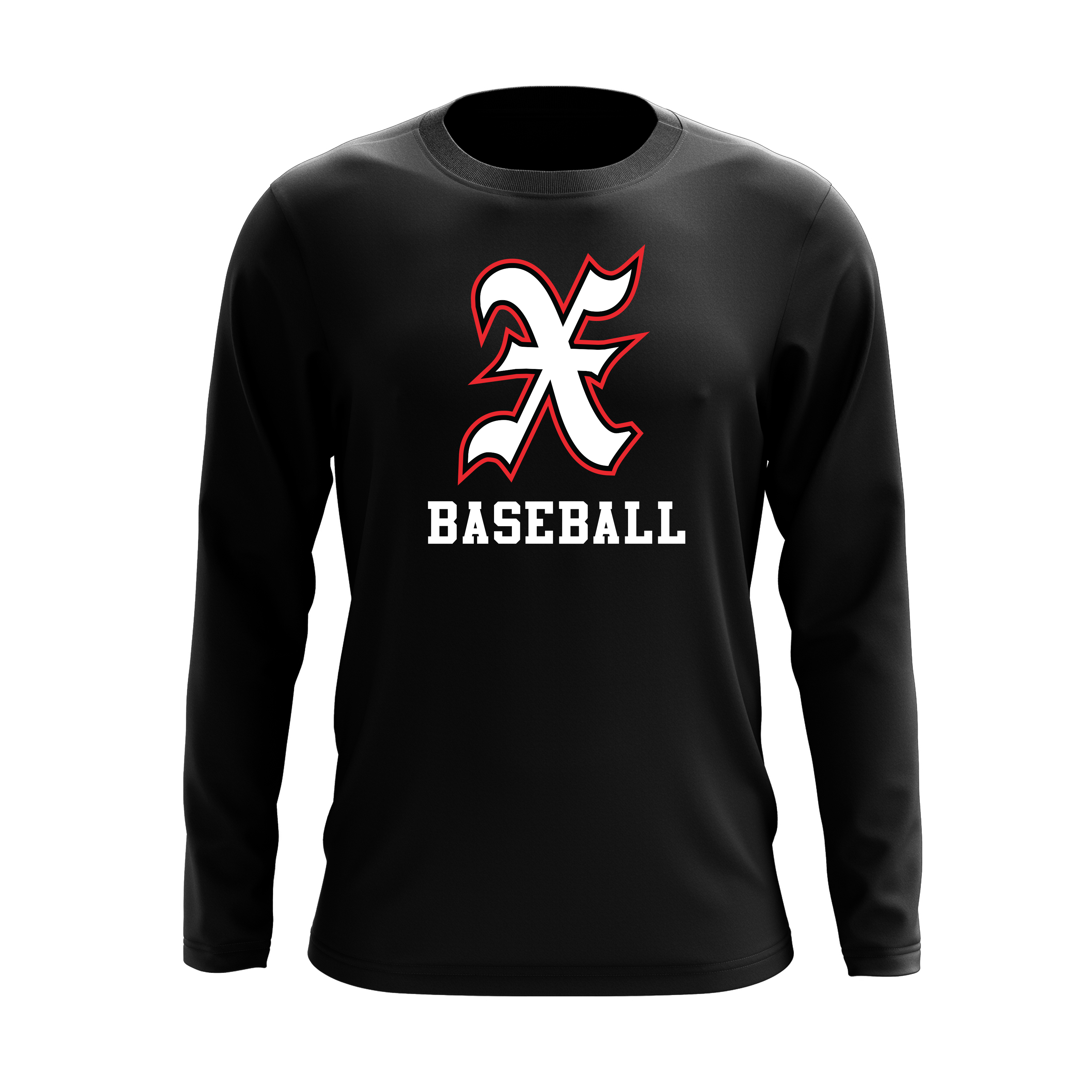 X Baseball Logo Black Long Sleeve Shirt