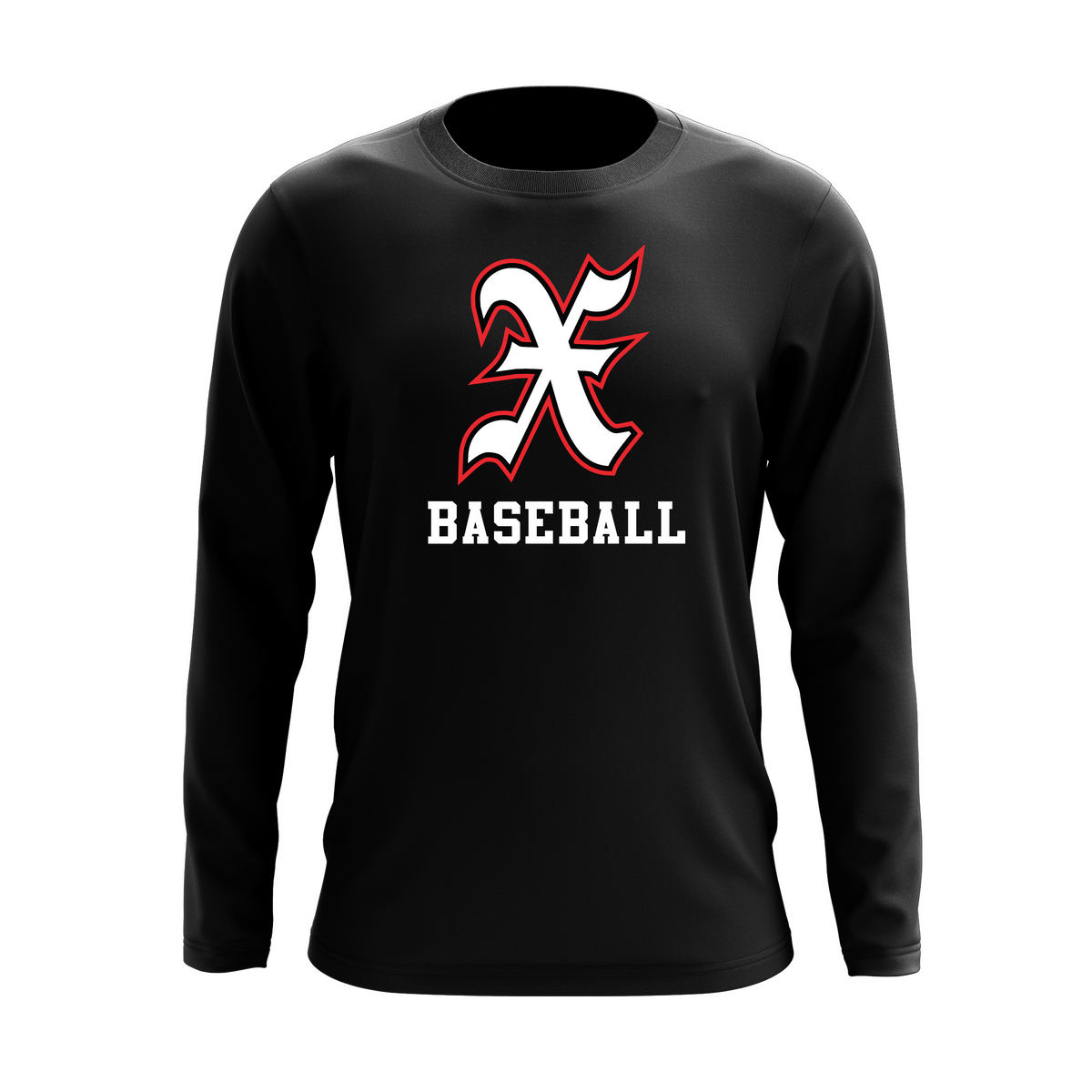X Baseball Logo Black Long Sleeve Shirt