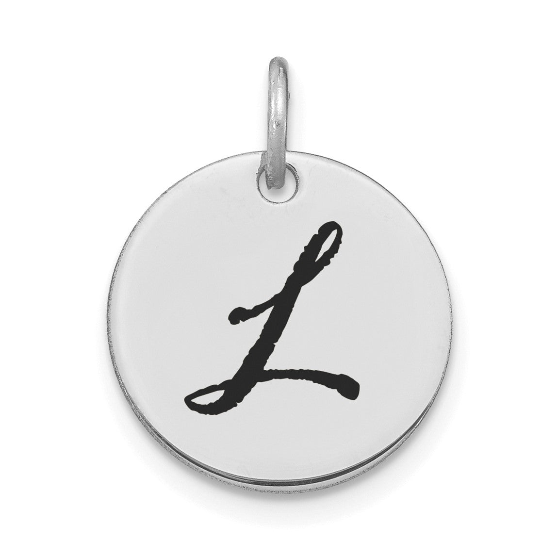14K White Gold Polished Black Enamel Letter L Initial Disk Charm