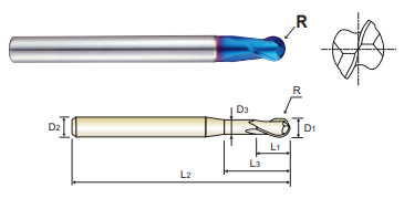 G8A38120 12 x 12 x 12 x 110 2 FLUTE SE STUB CUT BALL NOSE EXTENDED NECK X-5070 POWER CARBIDE END MILL