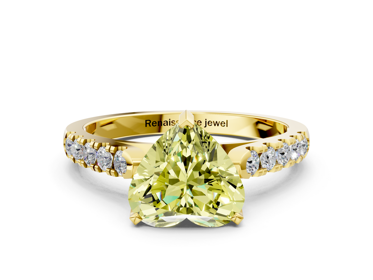 Yellow gold Fancy Yellow Heart  Cut Pavé Band Solitaire Ring with Four-Prong Setting_39