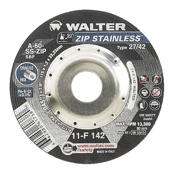 Walter Depressed Center Cut-Off Wheel, Type 27, 0.0625 In Thick, Aluminum Oxide