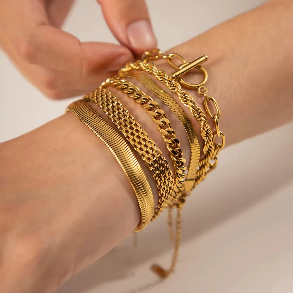 6pc Everyday Chain Bracelet Stack