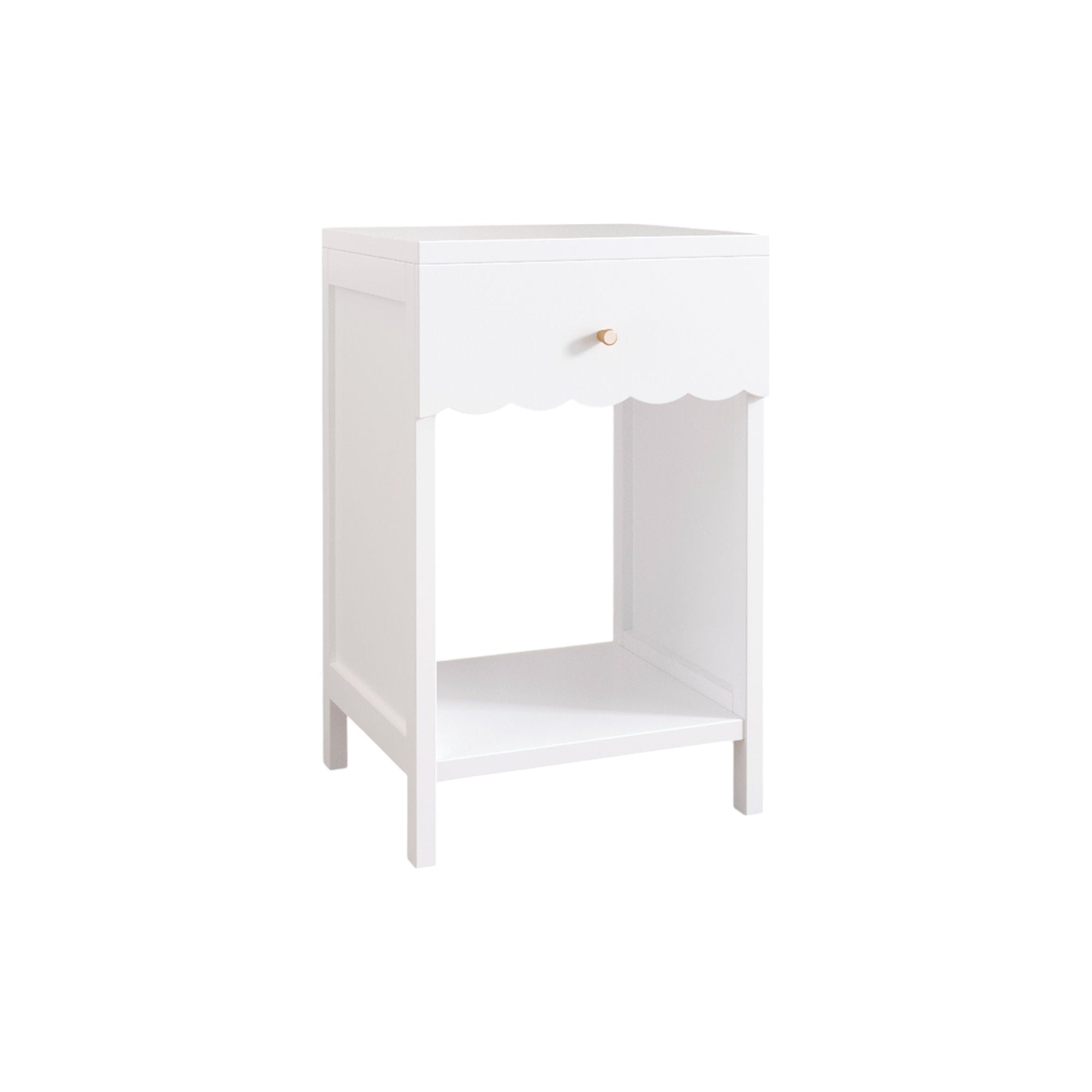 Nightstand With Drawer And Open Shelf, Scalloped Edge Bedside Table Home Essentials