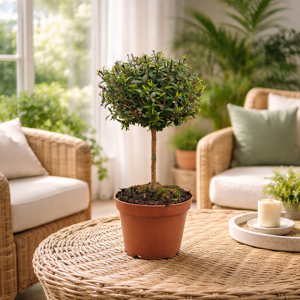 Brautmyrte Stämmchen ca. 50 cm – Echte Myrte (Myrtus communis) – Immergrünes Stämmchen für Balkon & Terrasse