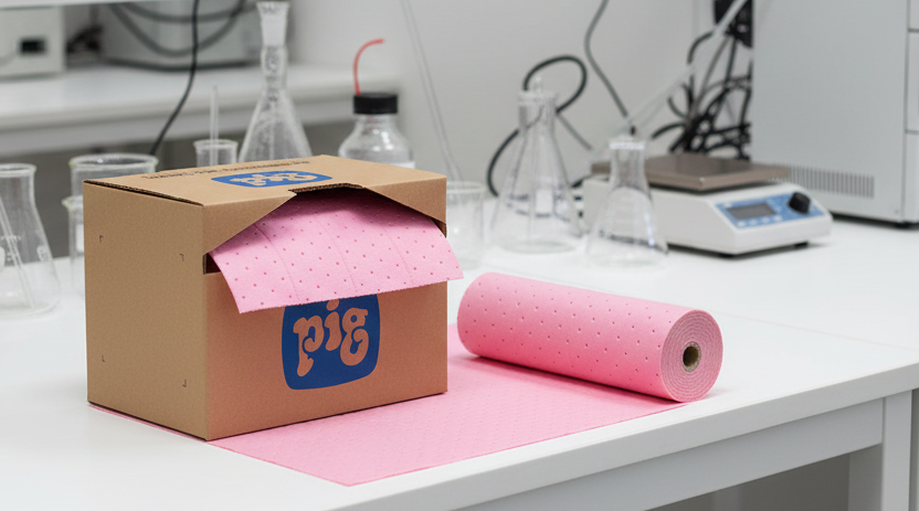 Roze absorptiedoeken in laboratorium