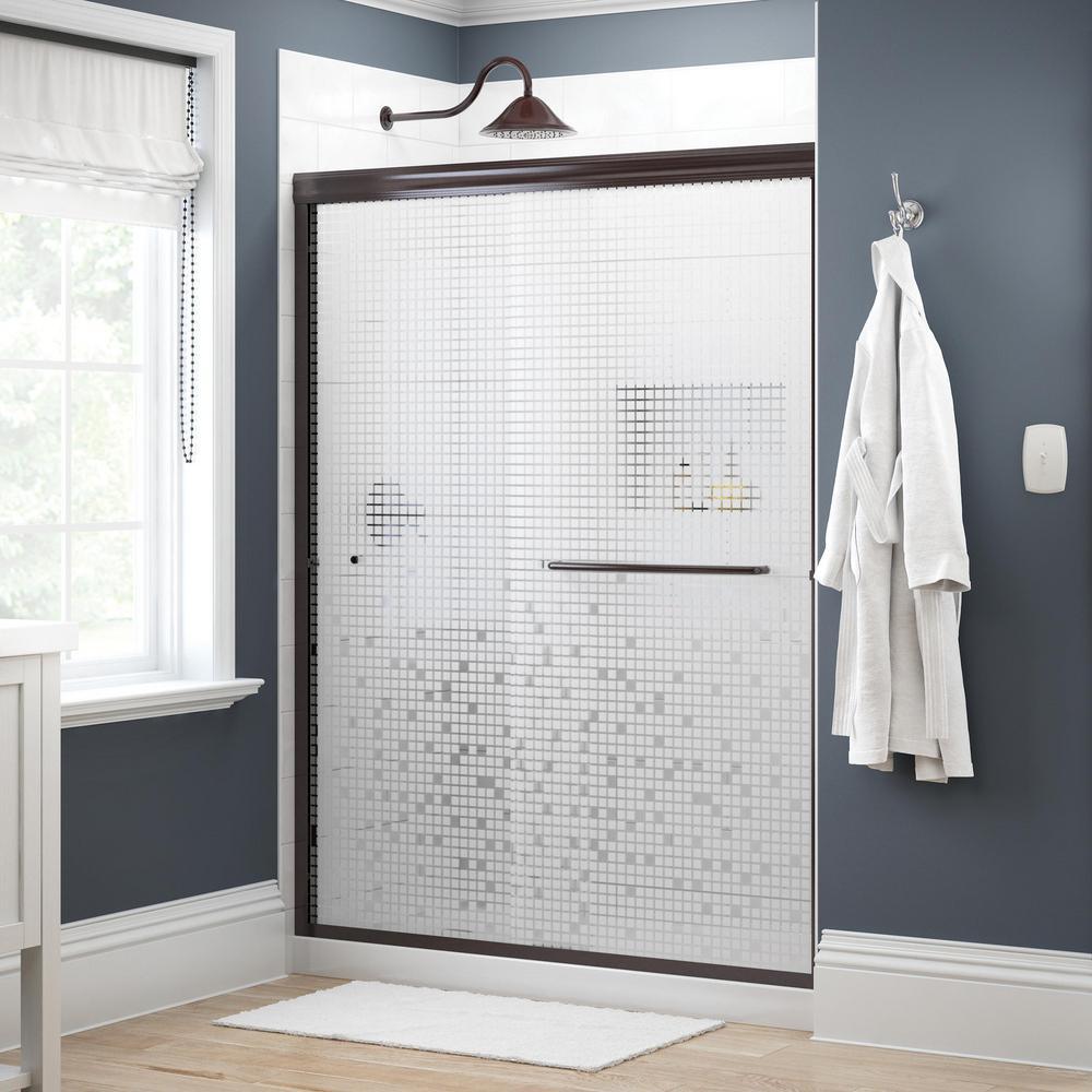 Simplicity 60 in. x 70 in. Semi-Frameless Traditional Sliding Shower Door in Bronze with Rain Glass - Super Arbor