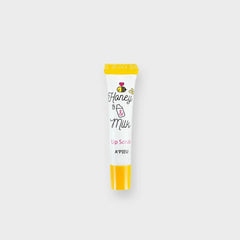 A'PIEU Honey & Milk Lip Scrub tube on a light background, Korean beauty product