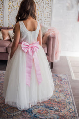 White & Blush Flower Girl Dress