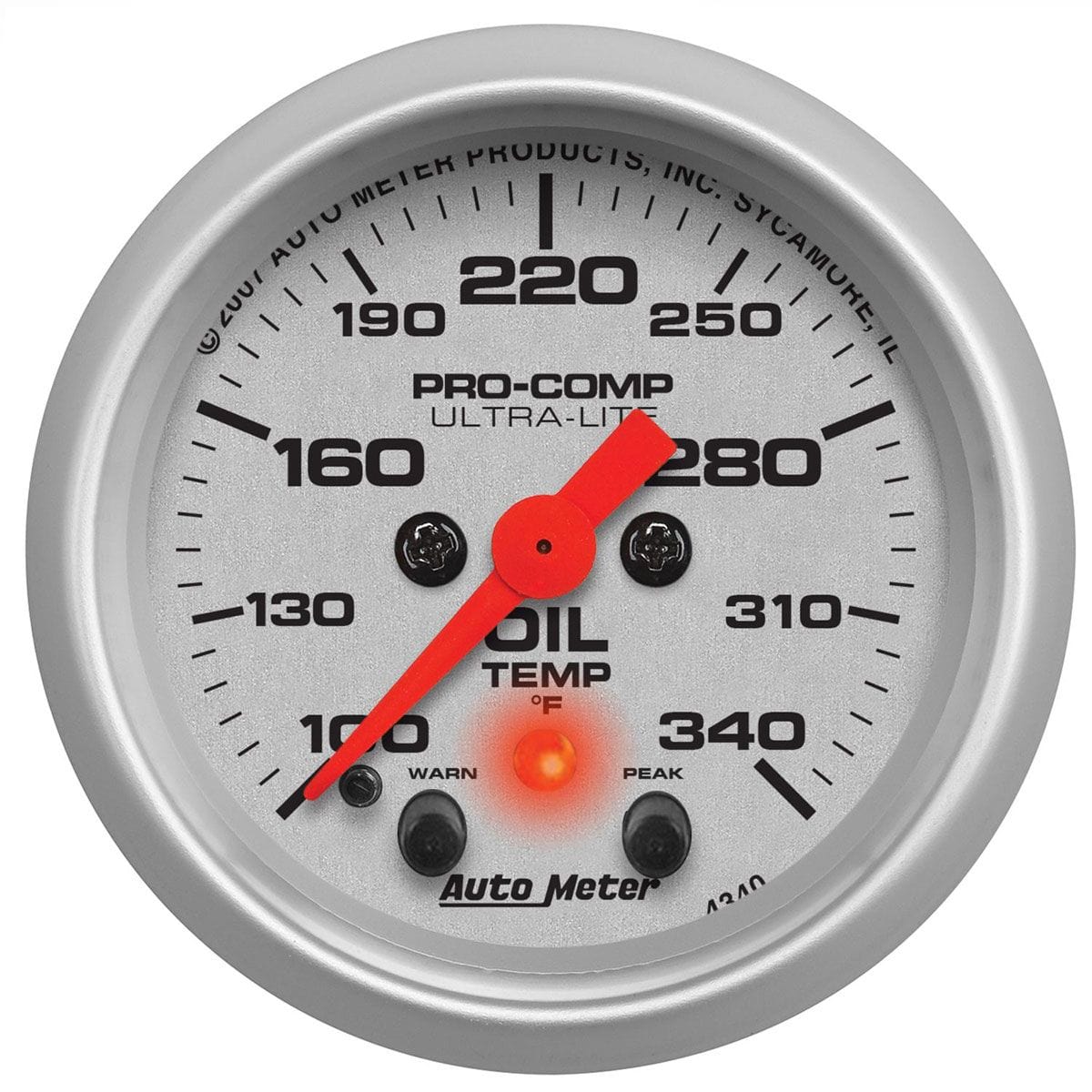 AUTOMETER 2-1/16", Full Sweep Electric, Peak Memory and Warning, 100-340°F Ultra-Lite Series Oil Temperature Gauge AU4340 Autofit