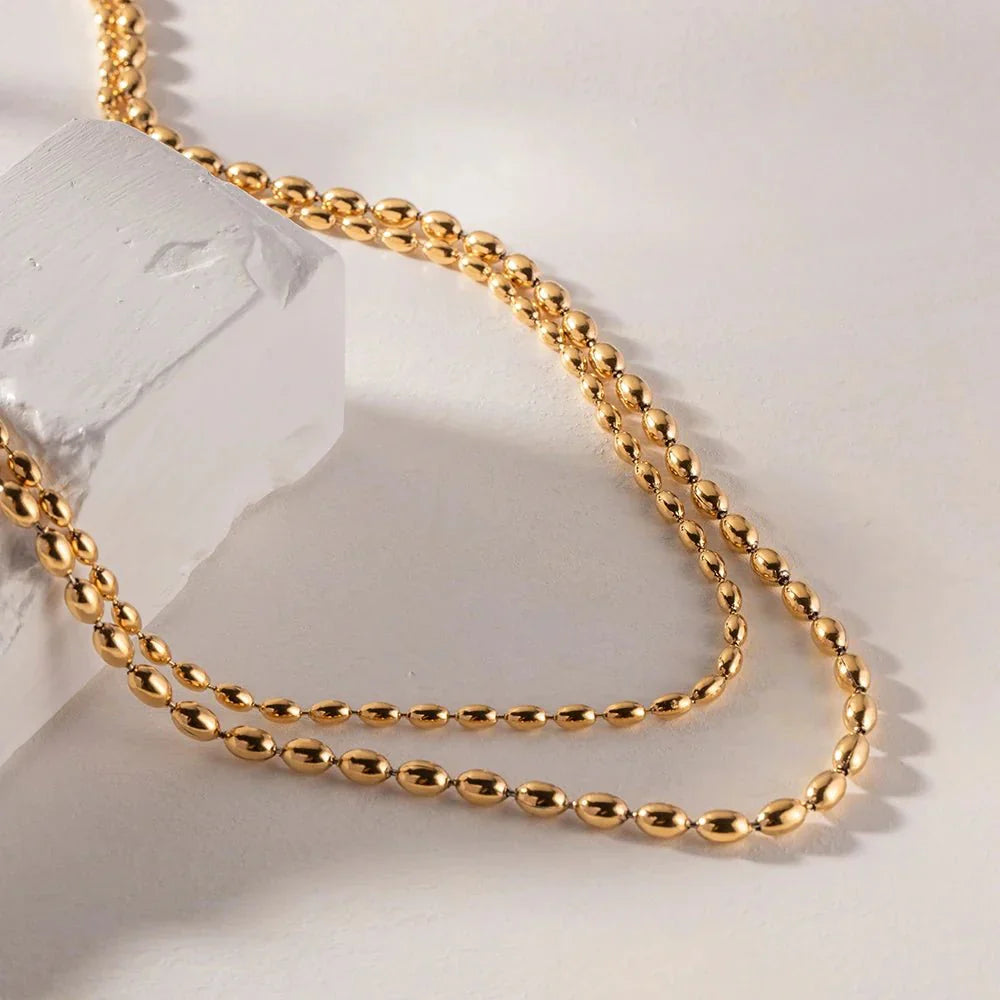 18K Gold Plated Layered Beaded Necklace