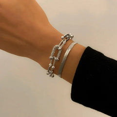 2pc Mixed Chain Bracelet Set