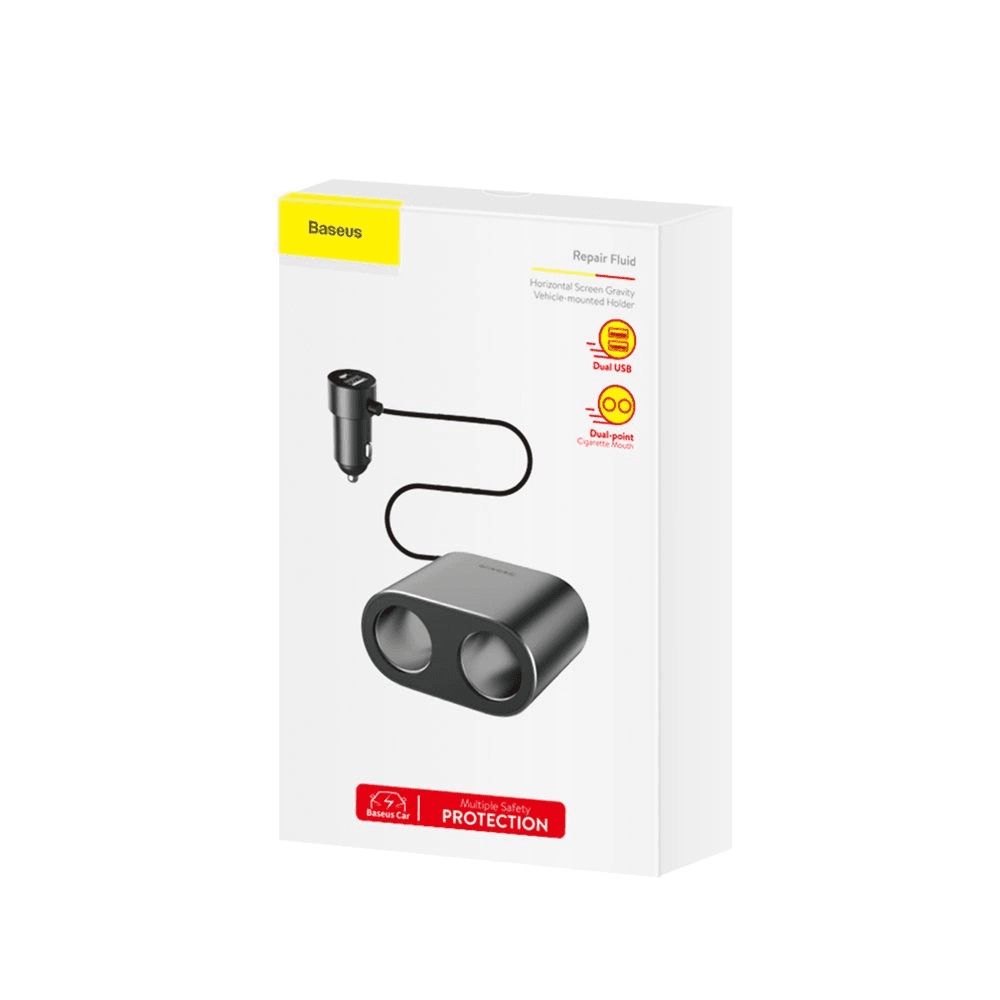 Baseus CRDYQ - 01 Splitter met 2x 80W Sigarettenaansteker Aansluitingen en 2x USB - A 3.1A poorten Zwart - VCTparts.nl