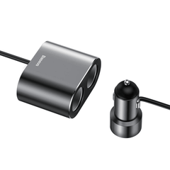 Baseus CRDYQ - 01 Splitter met 2x 80W Sigarettenaansteker Aansluitingen en 2x USB - A 3.1A poorten Zwart - VCTparts.nl